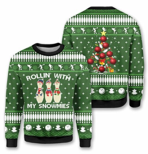 1640682764483 Bowling Rollin With My Snowmies Christmas Sweater