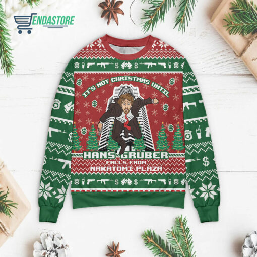 Front 72 1 14 It’s not Christmas until Hans Gruber falls from Nakatomi plaza Christmas sweater