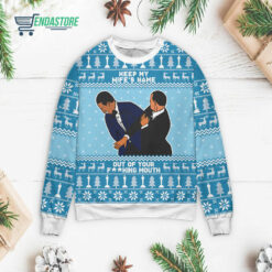 Front 72 1 7 Will Chris Meme Keep my wife's name out of your f*cking mouth Christmas sweater