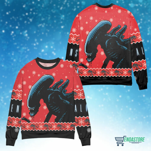 Front Back 3 1 Alien Xenomorph Christmas sweater