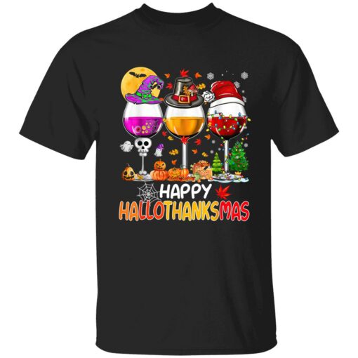 Happy Hallothanksmas Wine Glasses Witch Santa Hat Pumpkin 1 1 Happy Hallothanksmas wine glasses Halloween shirt
