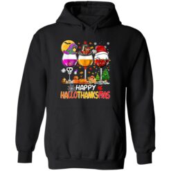 Happy Hallothanksmas Wine Glasses Witch Santa Hat Pumpkin 2 1 Happy Hallothanksmas wine glasses Halloween shirt