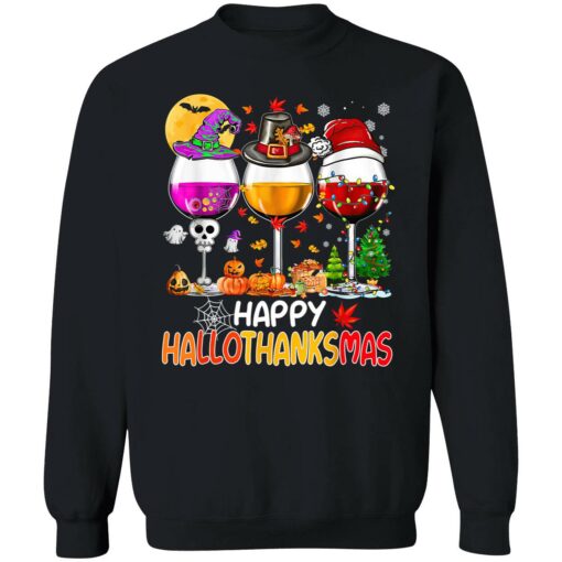 Happy Hallothanksmas Wine Glasses Witch Santa Hat Pumpkin 3 1 Happy Hallothanksmas wine glasses Halloween shirt