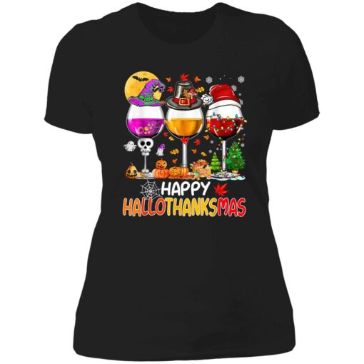 Happy Hallothanksmas Wine Glasses Witch Santa Hat Pumpkin 6 1 Happy Hallothanksmas wine glasses Halloween shirt