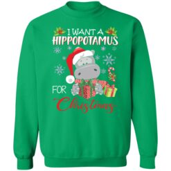 endas i want a hippopotamus for christmas 3 green I want a hippopotamus for Christmas sweatshirt