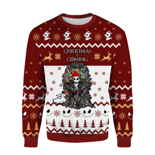 0d057d618c7cb308d0036366814c9805 AOPUSWT Colorful front Jack Skellington Christmas is coming Christmas sweater