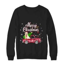 1 148 Labrador retriever rides red truck Christmas sweater