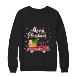 1 149 Corgi rides red truck Christmas sweatshirt