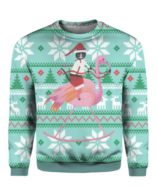 1d0615akpks2qr1fdak4trppm7 APCS colorful front Cat And Flamingo Christmas sweater