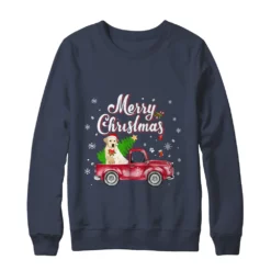2 139 Labrador retriever rides red truck Christmas sweater