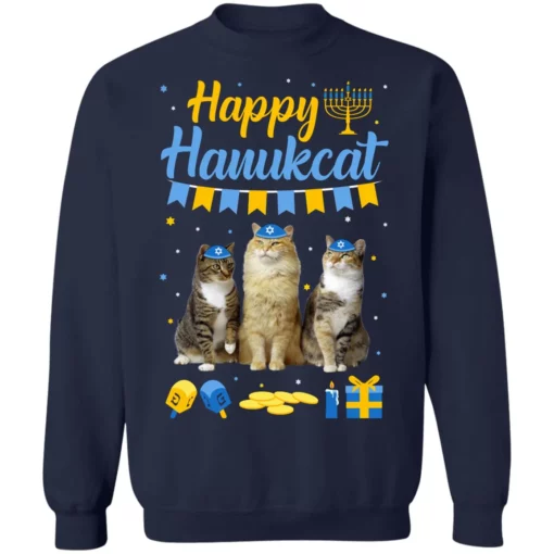 2 74 Happy hanukcat Christmas sweatshirt