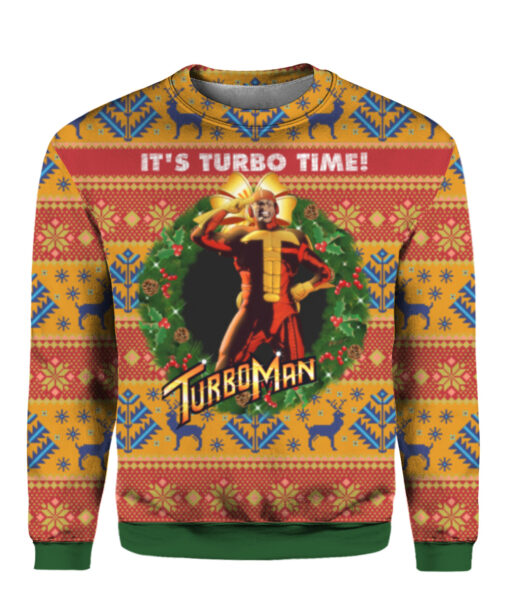 20vbs84lv6g64eak07sn6pfcdj APCS colorful front It's turbo time turbo man Christmas sweater