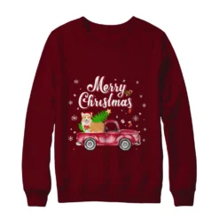 3 104 Corgi rides red truck Christmas sweater