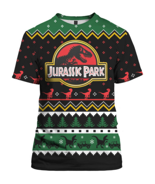 3qbnt1v70771f76nf5maqh0ni6 APTS colorful front Dinosaur Jurassic Park Christmas sweater