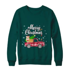 4 79 Corgi rides red truck Christmas sweater