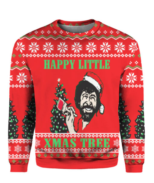 49inje7otcpmn4elbvu3le0f3p APCS colorful front Bob Ross happy little Xmas Tree Christmas sweater