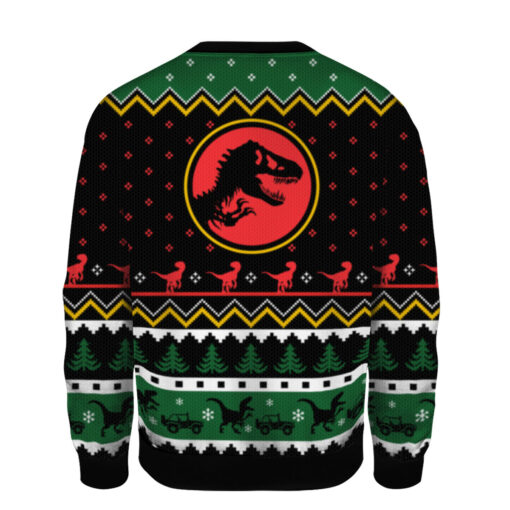7a5dfa1f9c07385e735de5b2b5105e46 AOPUSWT Colorful back Dinosaur Jurassic Park Christmas sweater