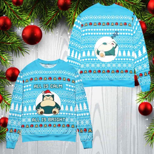 All is Calm All Bright Snorlax Pokemon Ugly Christmas Sweater mockup All is Calm All Bright Snorlax Christmas Sweater