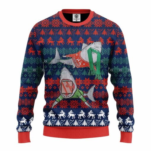 SweaterFront 26c79fed 0c39 4e06 860a 0268c61ddf95 Shark funny ugly Christmas sweater