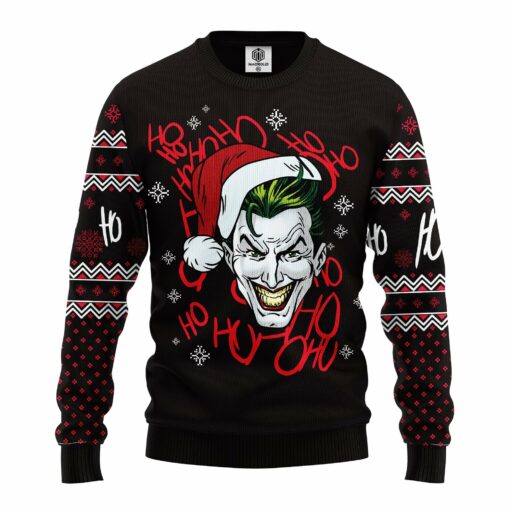 SweaterFront ce8aa916 c951 4d86 b1cf faf48a6e4758 Black Joker ugly Christmas sweater