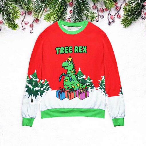 Tree Rex Light Up T Unisex 3D Ugly Christmas Sweater mockup Tree Rex light up Ugly Christmas sweater