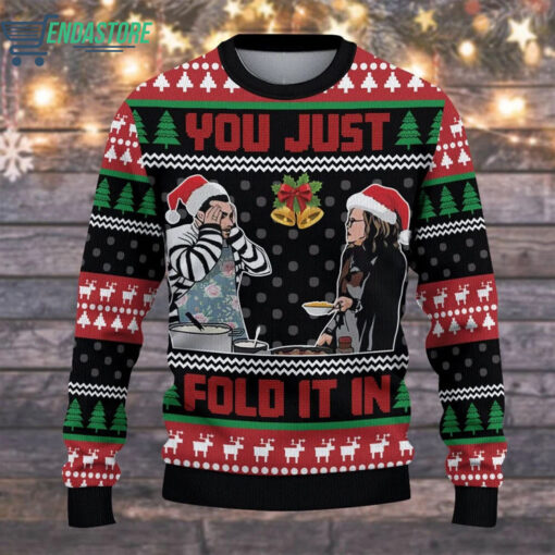a 38 You just fold it in ugly Christmas sweater