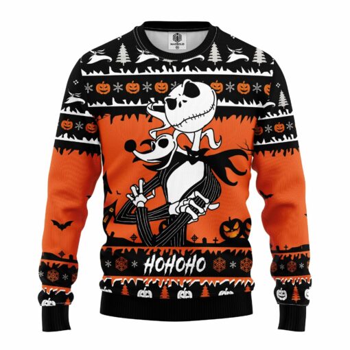jackandzerofrontmc Jack and Zero Nightmare ugly Christmas sweater
