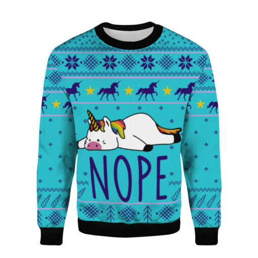 02e8f3e8e1919a018f8a7d3028abc078 AOPUSWT Colorful front Unicorn nope Christmas sweater