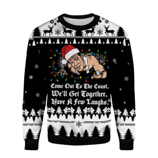0b2fa3bfcb408012e60aa52b82b7b03f AOPUSWT Colorful front Die Hard come out to the coast we'll get together Christmas sweater