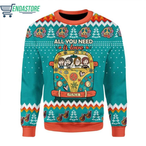 2 20 All we need is peace love Christmas sweater