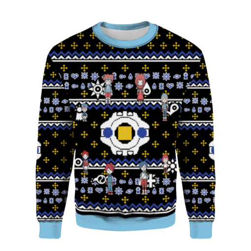 2386ff99a75c27ba762aedb32d79b8e8 AOPUSWT Colorful front Digimon Characters Christmas sweater