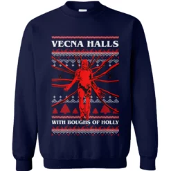 3 38 Vecna halls with boughs of holly Christmas sweatshirt