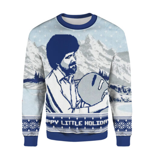 43b5055ff1ee7d522dbf04530d9da5ea AOPUSWT Colorful front Bob Ross happy little holidays Christmas sweater