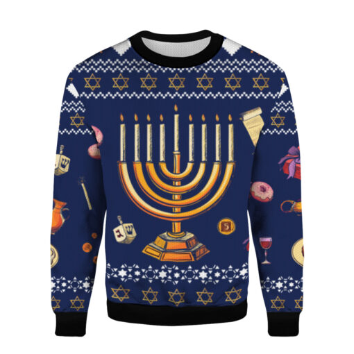 63cd88ead89827c1ced4f230a4e44bf4 AOPUSWT Colorful front Jewish hanukkah Christmas sweater