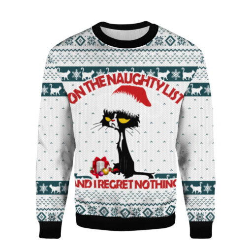 92073df834f4b6708dae475b1f2c9104 AOPUSWT Colorful front Black Cat on the naughty list and i regret nothing Christmas sweater