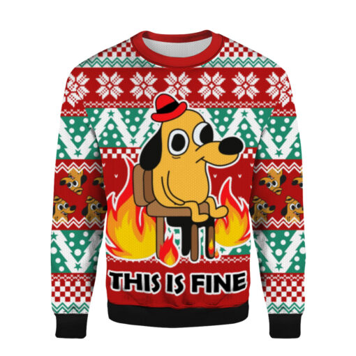 93ebd9f602ad54cc995bef63f1d526d7 AOPUSWT Colorful front This is fine dog ugly Christmas sweater
