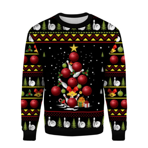 dcf48e5403d505683e008d594aea6c3e AOPUSWT Colorful front Bowling Christmas tree Christmas sweater