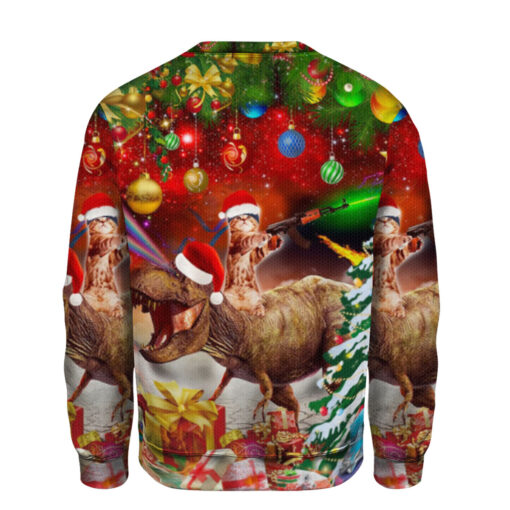 e5b54a0e3bfa7aaa712aab2468c3fb5d AOPUSWT Colorful back Cat Riding T rex Christmas gift sweater