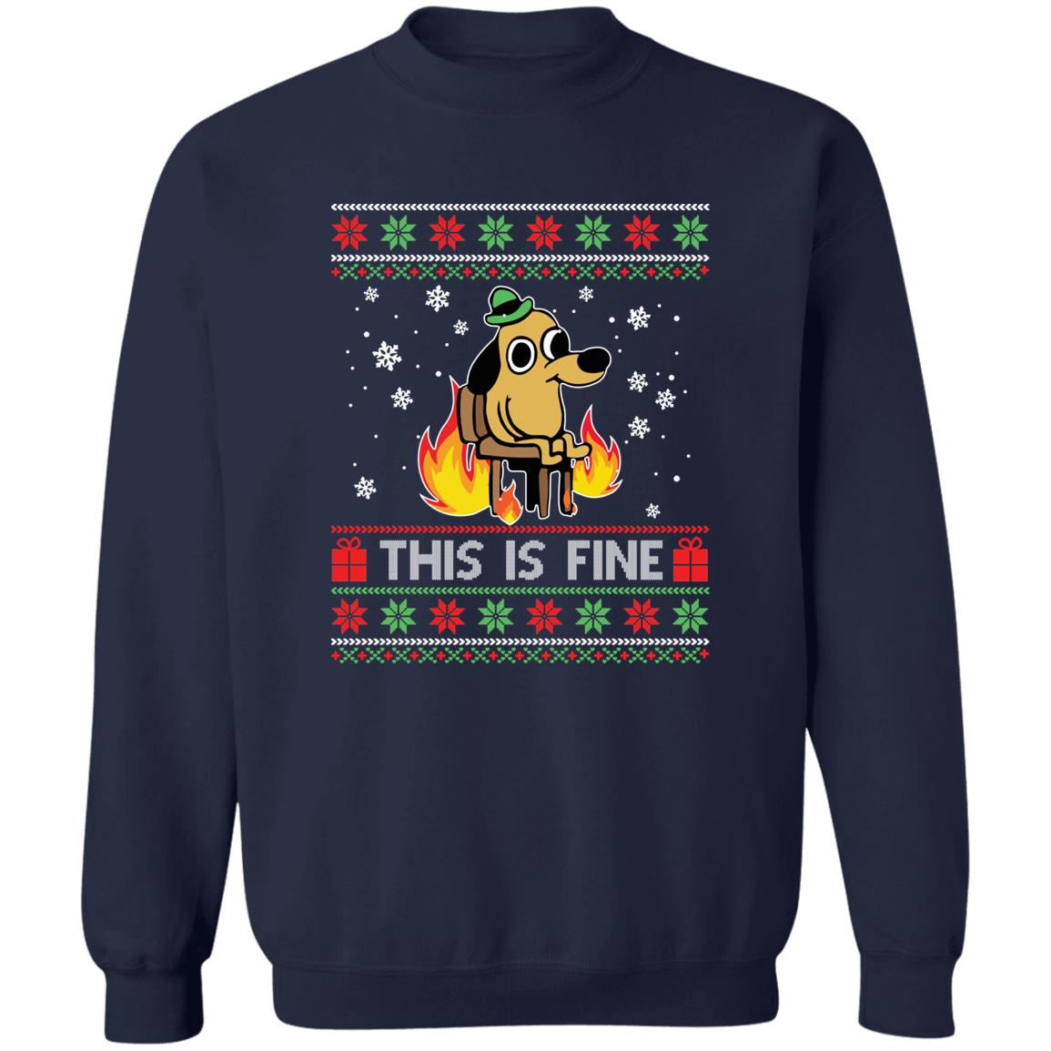 This is fine dog meme Christmas sweatshirt 