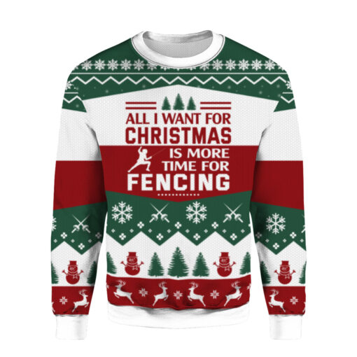 27e299b612a42beb135ffff76b1c2ccf AOPUSWT Colorful front All i want for christmas is more time for fencing ugly Christmas sweater