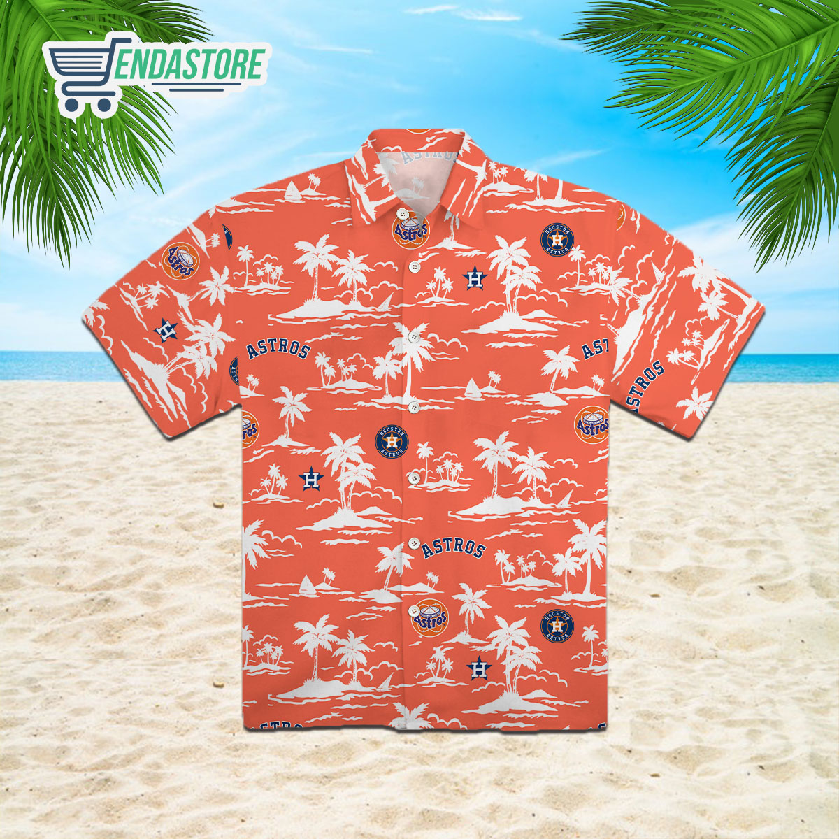 Astros Hawaiian Shirt Custom Name Orange Palm Leaf Houston Astros