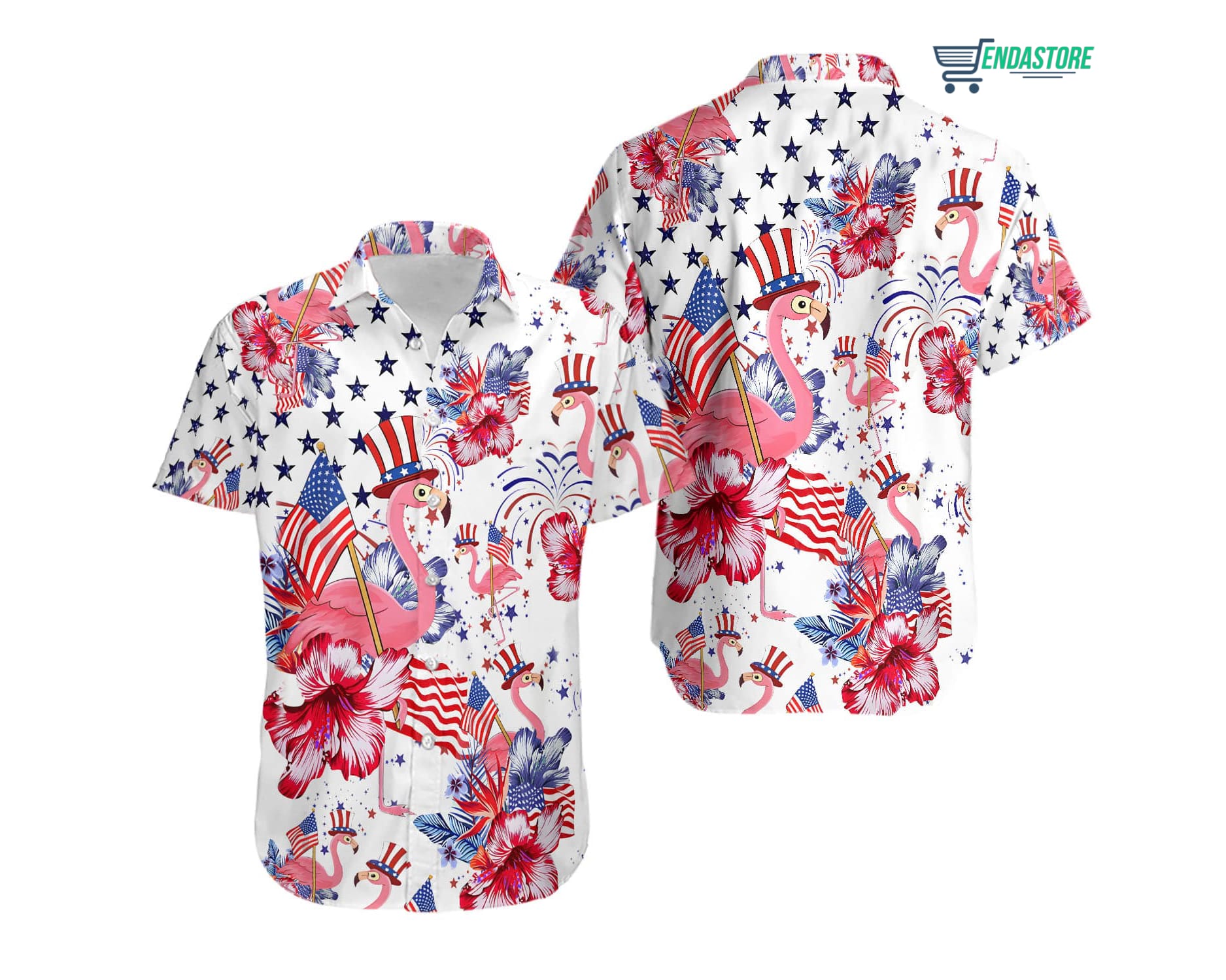 Flamingo American Flag Hawaiian Shirt - Endastore.com