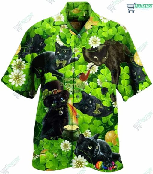 Irish Black Cat Patricks Day Pattern Green Hawaiian Shirt 1 Irish Black Cat Patricks Day Pattern Green Hawaiian Shirt