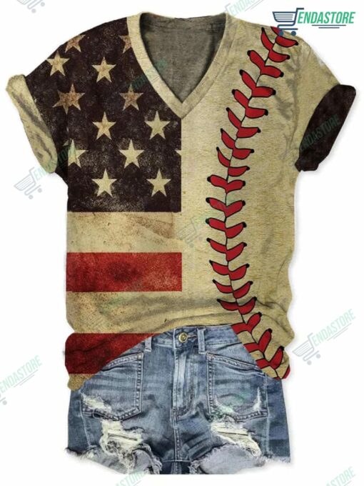 American Flag Baseball Women T Shirt 1 American Flag Baseball Women T-Shirt