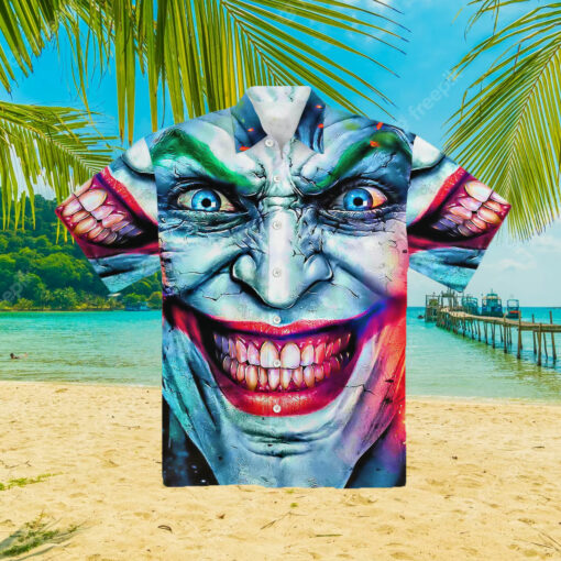 Burgerprint Endas lele Joker Face 3D Hawaiian Shirt 4 Joker Face Halloween 3D Hawaiian Shirt