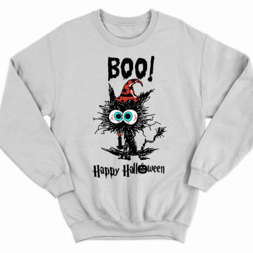 Halloween Black Cat Boo Happy Halloween Shirt 3 white Halloween Black Cat Boo Happy Halloween Shirt