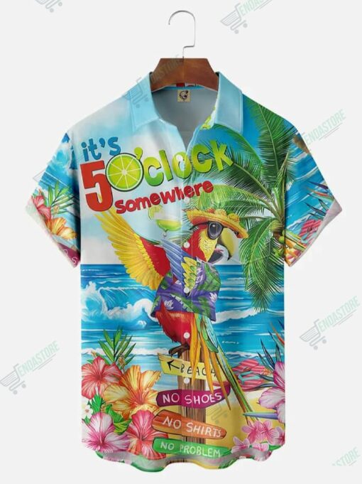 Its 5 OClock Somewhere Parrot Short Sleeve Hawaiian T Shirt 1 It's 5 O'Clock Somewhere Parrot Short Sleeve Hawaiian T-Shirt