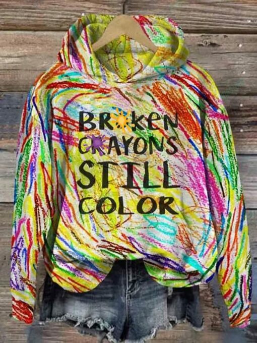 Broken Crayons Still Color Print Long Sleeve Hoodie 1 Broken Crayons Still Color Print Long Sleeve Hoodie