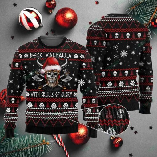 Deck Valhalla With Skulls Of Glory Viking Skull Christmas Ugly Sweater 1 Deck Valhalla With Skulls Of Glory Viking Skull Christmas Ugly Sweater