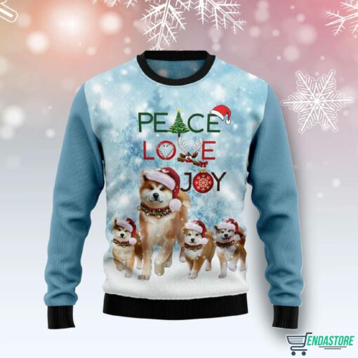 Akita Dog Peace Love Joy Ugly Christmas Sweater 1 Akita Dog Peace Love Joy Ugly Christmas Sweater